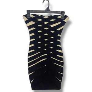 Lipsy Black and Cream Strapless Dress